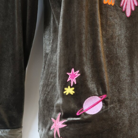 NWT Womens Romi Basha Cosmic Green Multicolor Boho Chic Velvet Shirt Top M - Picture 5 of 11